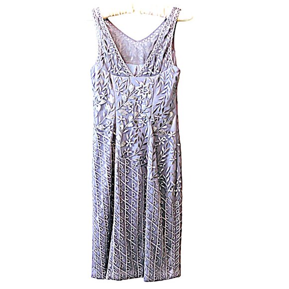 NEW Sue Wong Dress Embroidered V-neck Floral Platinum Silver Bra Nocturne Size 2 - Picture 2 of 16